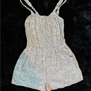 Express Black & White Polka Dot Romper XS Elastic Waist Pockets